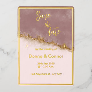 Roze Roze & Gouden Save the Date Trouw Uitnodiging