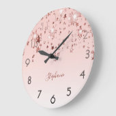 Roze roze gouden sterren die een monogram schitter grote klok (Hoek)