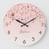 Roze roze gouden sterren die een monogram schitter grote klok (Voorkant)