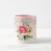 Roze roze goudfloralen  monogram naam mok (Midden)