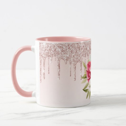 Roze roze goudfloralen  monogram naam mok (Links)