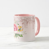 Roze roze goudfloralen monogram naam mok (Voorkant rechts)