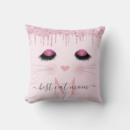 Roze roze goudglitter beste kat moeder kussen
