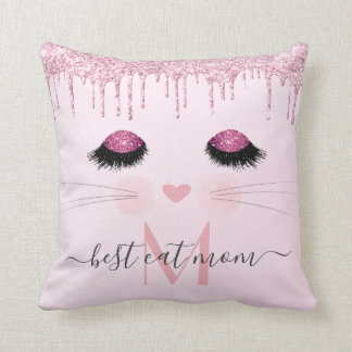 Roze roze goudglitter beste kat moeder kussen