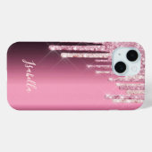 Roze roze goudglitter drip paarse metaalnaam Case-Mate iPhone case (Achterkant (horizontaal))