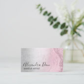 Roze roze goudglitter en zilvervormer visitekaartje (Staand voorkant)