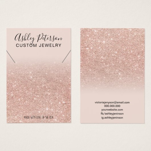 Roze roze goudglitter ketting display visitekaartje (Voorkant /achterkant)