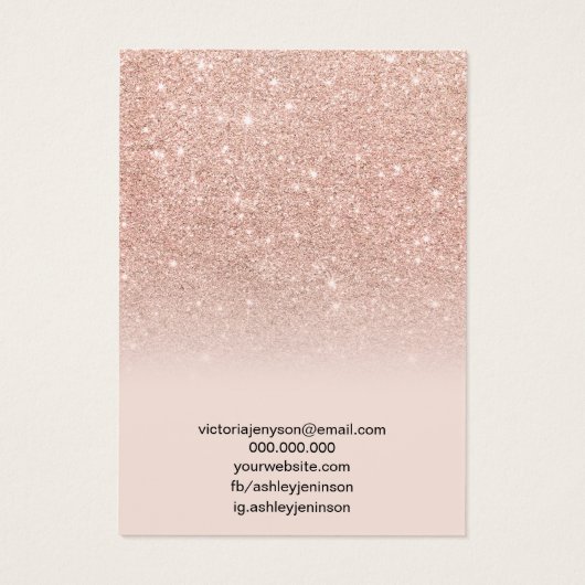 Roze roze goudglitter ketting display visitekaartje (Achterkant)