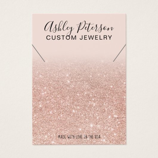 Roze roze goudglitter ketting display visitekaartje (Voorkant)