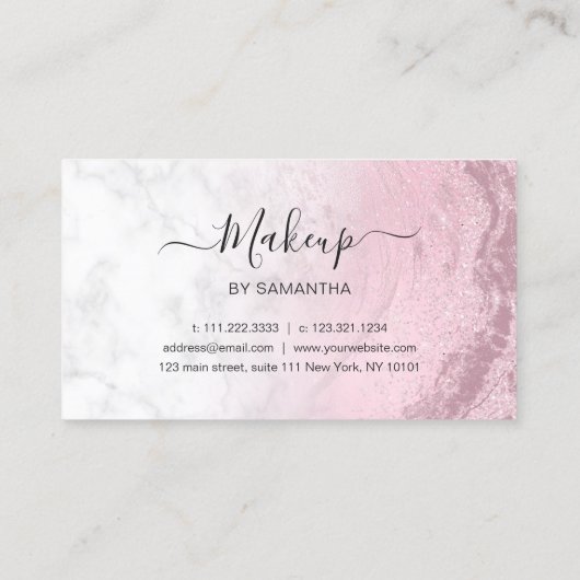 Roze roze goudglitter lippen marmer make-up arties visitekaartje (Achterkant)