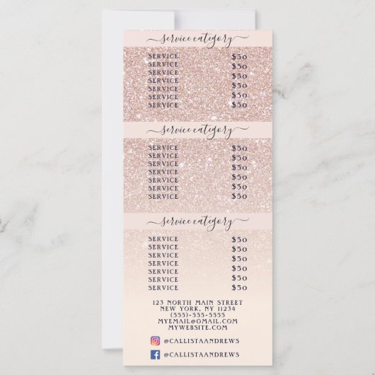 Roze roze goudglitter ombre salon - prijslijst (Achterkant)