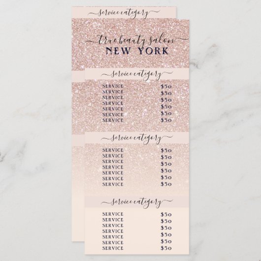 Roze roze goudglitter ombre salon - prijslijst (Voorkant / Achterkant)