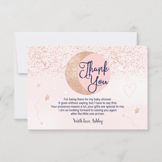 Roze roze goudglitter over het baby shower van de bedankkaart (Voorkant)