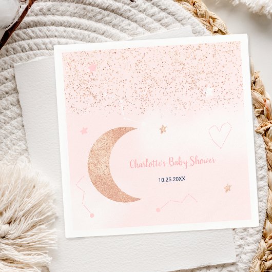 Roze roze goudglitter over het baby shower van de  servet