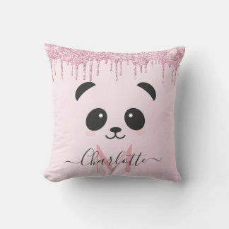 Roze roze goudglitter panda kussen