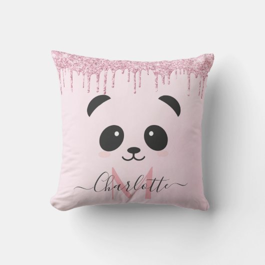 Roze roze goudglitter panda onder de opening van d kussen (Voorkant)