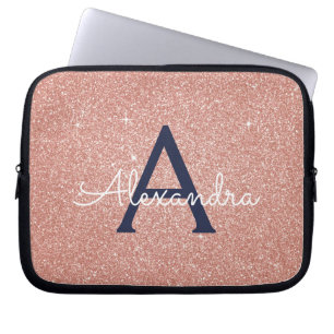 Roze roze goudmars Blauwe glitter Sparkle Monogram Laptop Sleeve