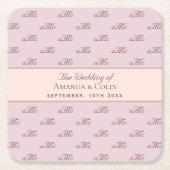 Roze roze goudmonogram initiaal elegante bruiloft kartonnen onderzetters (Voorkant)