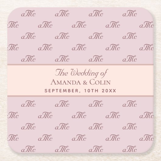 Roze roze goudmonogram initiaal elegante bruiloft kartonnen onderzetters (Voorkant)