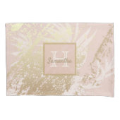 Roze roze goudpalmoverbladeren wit kussensloop (Voorkant)