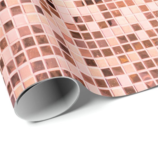 Roze roze goudvierkante mozaïektegels cadeaupapier (Rol Hoek)