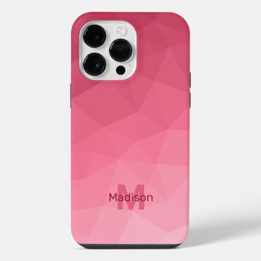 Roze roze Gradiënt Geometrisch Mesh Patroon Monogr iPhone Hoesje (Achterkant)