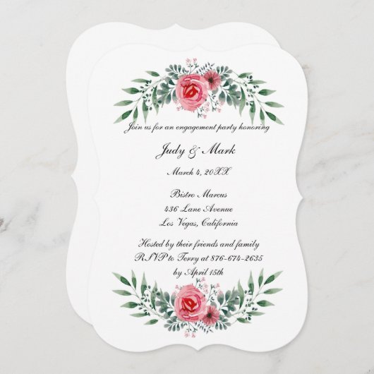 Roze Roze Greenery Foliage Engagement Party Kaart (Voorkant / Achterkant)