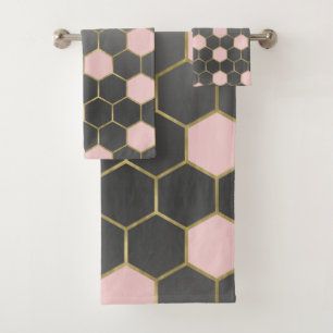 Roze Roze Grijs & Goud Zeshoek Modern Glam Bad Handdoek