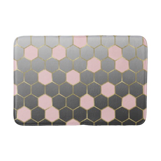 Roze Roze Grijs & Goud Zeshoek Modern Glam Badmat (Voorkant)