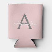 Roze Roze Grijs Moderne Script Meisjesachtig Monog Blikjeskoeler (Voorkant)