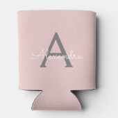 Roze Roze Grijs Moderne Script Meisjesachtig Monog Blikjeskoeler (Achterkant)