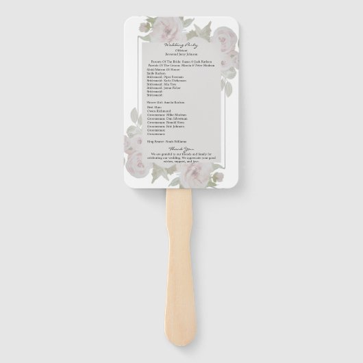 Roze Roze Grijs Roos Bloemige Waterverf Programma Handwaaier (Achterkant)