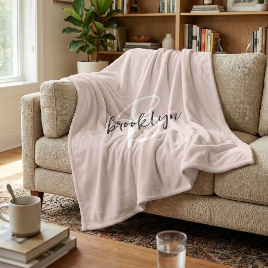 Roze Roze Grijs Schrift Monogram Naam Fleece Deken