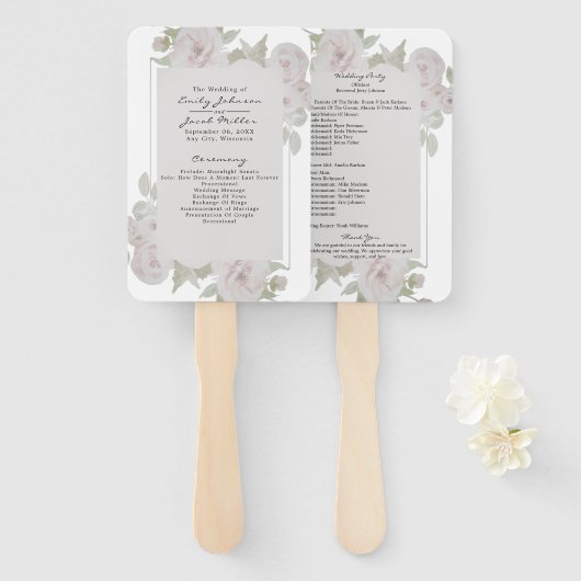 Roze Roze Grijze Roos Bloemige Waterverf Programma Handwaaier (Voorkant en achterkant)