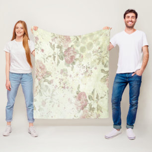 Roze Roze Groene Bloemige Cottage Kern Shabby Chic Fleece Deken