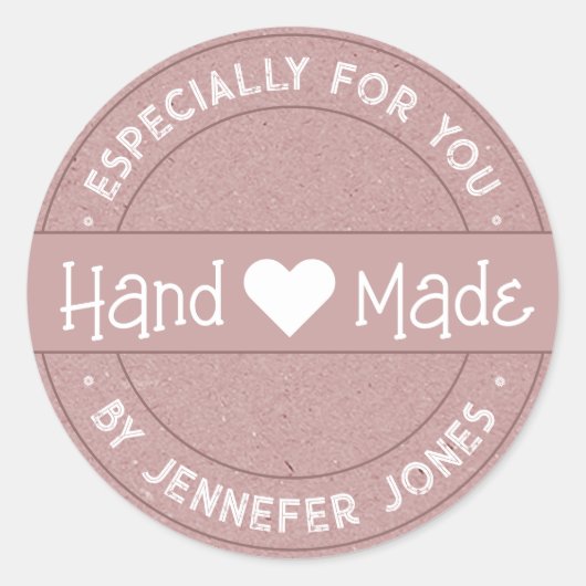 Roze roze handgemaakt met liefde, speciaal voor jo ronde sticker (Voorkant)