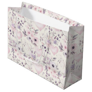 Roze Roze Hartjes Paarse Bloemen Verjaardag Groot Cadeauzakje
