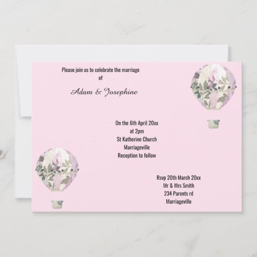 ROZE ROZE HETE LUCHTBAL ELEGANT TROUWEN KAART (Voorkant)