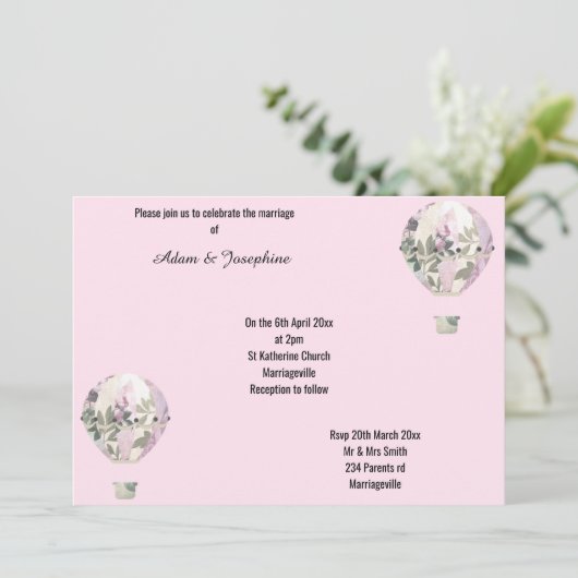 ROZE ROZE HETE LUCHTBAL ELEGANT TROUWEN KAART (Staand voorkant)