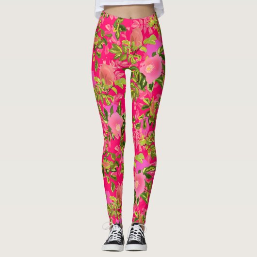 Roze roze heup, roze wild roos heup leggings (Voorkant)