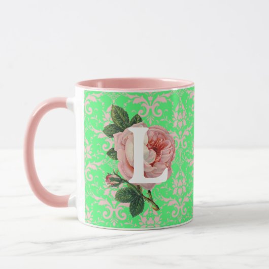 Roze Roze Initiaal Groen Patroon Mok (Links)