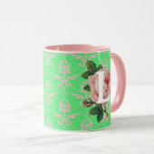 Roze Roze Initiaal Groen Patroon Mok (Voorkant rechts)