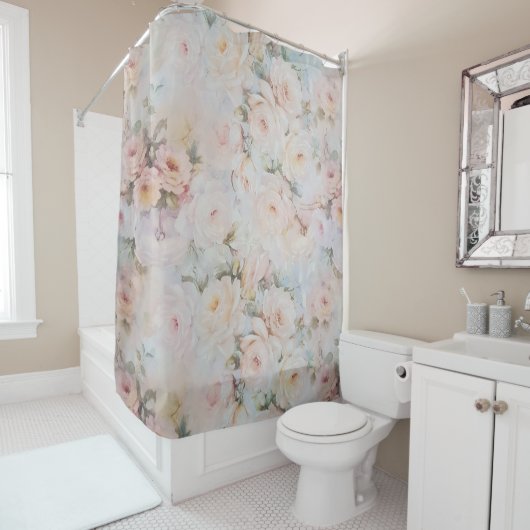  roze roze ivoor - rozen floreren douchegordijn (In situ)