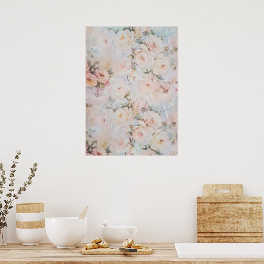 roze roze ivoor - rozen floreren poster (Keuken)