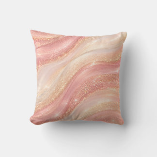 Roze Roze Ivoorkleurige Nep Glitter Golven Kussen
