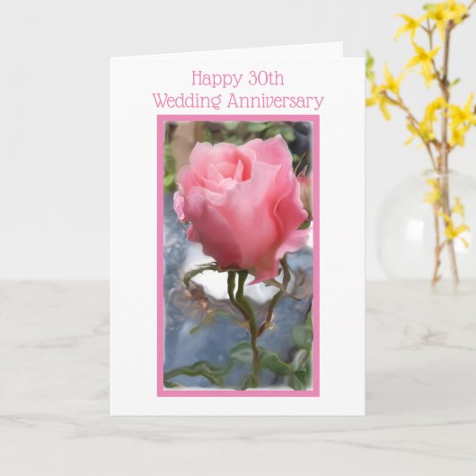Roze roze Jubileum op 30e bruiloft gepersonaliseer Kaart (Gele Bloem)
