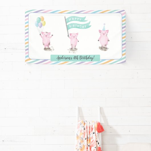 Roze roze kinderen Birthday Party Banner (Insitu)