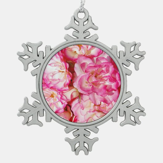 Roze roze koninklijke kerstversiering tin sneeuwvlok ornament (Voorkant)