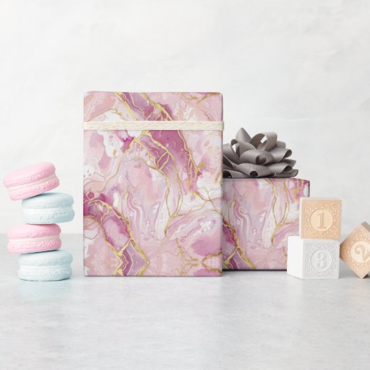 Roze Roze Kwarts Marmer Cadeaupapier (Baby Shower)