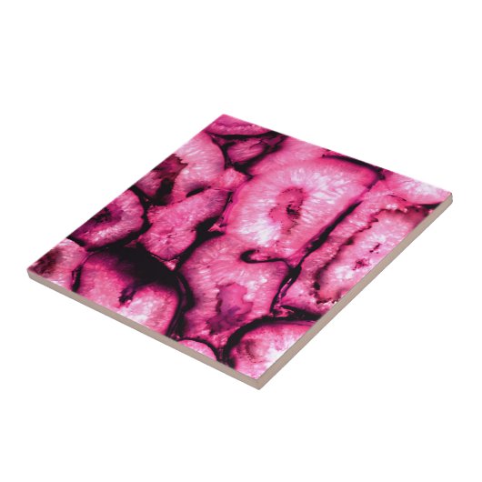 Roze roze kwartsgewijs geodes abstract patroon tegeltje (Zijkant)